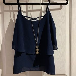 Fun cross cross back navy blue tank top
